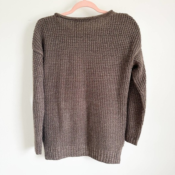 Daisy Fuentes Brown Kangaroo Pocket Scoop Neck Pullover Sweater Lagenlook Small - Picture 11 of 11